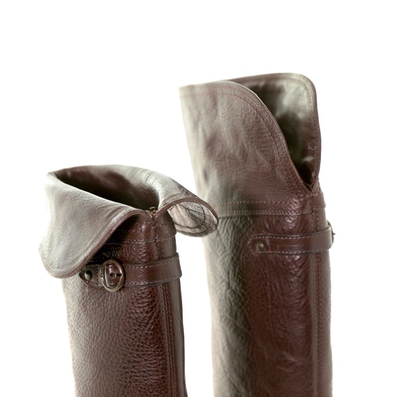 Frye Jane Tall Cuff Over The Knee Brown Leather Heel Cowboy Boots Womens 6M Boho - Picture 5 of 10